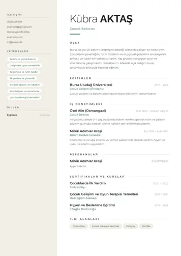 Çocuk Bakıcısı CV Örnekleri cv indir